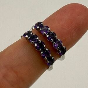 10k White Gold Amethyst Huggie Earrings
